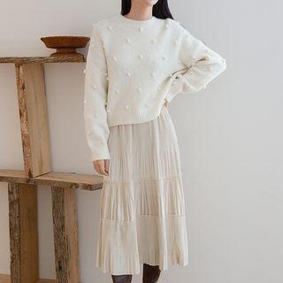 Accordion-pleated Long Tiered Skirt