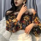 Halter Long-sleeve Off-shoulder Blouse