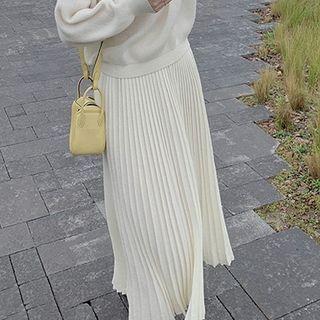 High Waist Plain Pleated Midi A-line Skirt