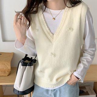 Bow Lace Trim Knit Sweater Vest