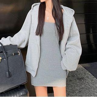 Logo Zip Hoodie / Spaghetti Strap Mini Dress