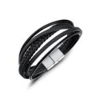 Simple Fashion Braided Black Leather Multilayer Bracelet Silver - One Size