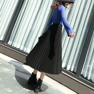 Midi Accordion Pleated Skirt 81143 - Black - One Size