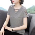 Short-sleeve Floral Cutout T-shirt
