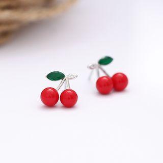 925 Sterling Silver Rhinestone Cherry Earring Stud Earring - Cherry - One Size