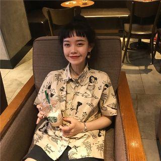 Short-sleeve Printed Shirt / Plain Shorts As Shown In Figure - One Size