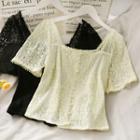 Pearl-button Sheer Lace Blouse