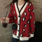 Leopard Print Cardigan Red - One Size