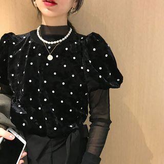 Sheer Long-sleeve Top / Short-sleeve Dotted Top
