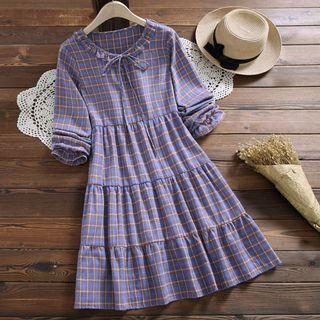 Plaid Layered Tie-neck Dress