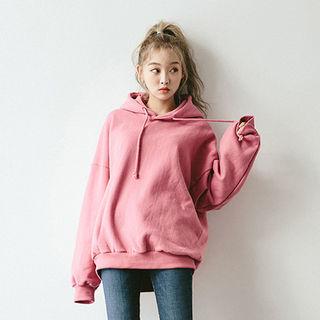 Drop-shoulder Colored Cotton Hoodie