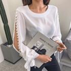 Faux-pearl Trim Slit-sleeve Chiffon Blouse