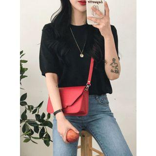 Letter-embossed Flap Shoulder Bag