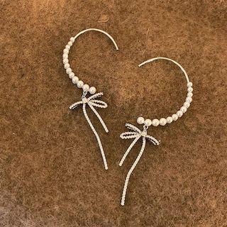 Bow Rhinestone Faux Pearl Cuff Earring