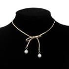 Faux Pearl Alloy Bow Pendant Choker Gold - One Size