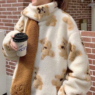 Cartoon Bear Print Fleece Jacket