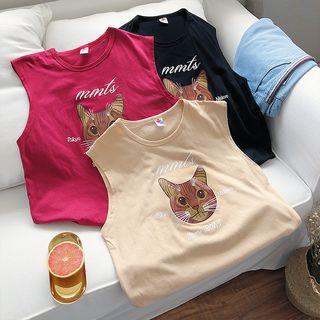 Cat Print Sleeveless Top