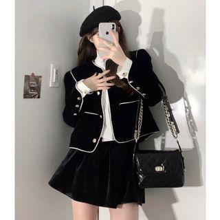 Contrast Trim Blazer / A-line Skirt / Shirt