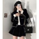 Contrast Trim Blazer / A-line Skirt / Shirt