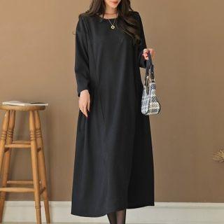 Drop-shoulder Shirred-side Maxi Dress