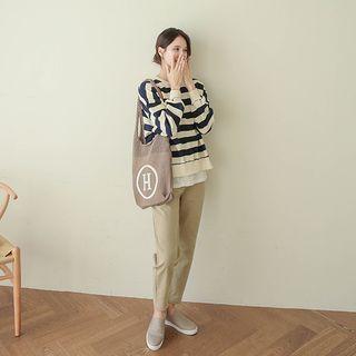 Layered-hem Oversized Striped Sweatshirt