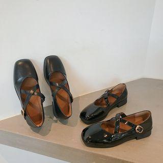 Faux Leather Cross Strap Flats