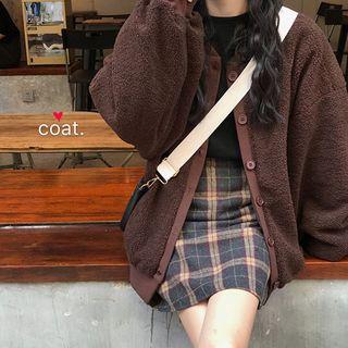 Balloon-sleeve Buttoned Jacket Coffee - One Size