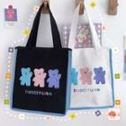 Bear Print Canvas Tote Bag / Bag Charm
