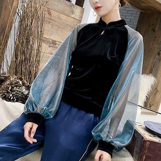 Traditional Chinese Long-sleeve Sheer Panel Top