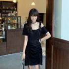 Ruffled Cold-shoulder Mini Dress Black - One Size
