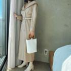 Collar-detail Double-breasted Long Dress With Belt Beige - One Size