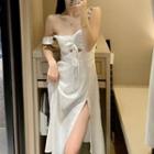 Off-shoulder Slit Midi A-line Dress