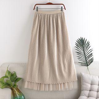 Reversible Mesh Midi A-line Pleated Skirt