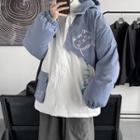 Two-tone Cat Print Hooded Jacket