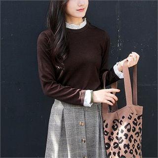 Lace-layered Lettuce-edge Ribbed Top