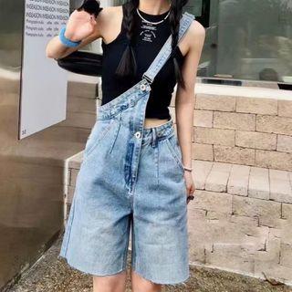 Asymmetrical Washed Denim Jumper Shorts