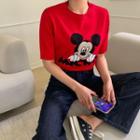 Short-sleeve Mickey Mouse Print Knit Top
