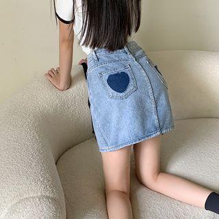 High-waist Heart Embroidered A-line Skirt