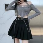 Cold Shoulder Crop Top / A-line Skirt / Belt / Set