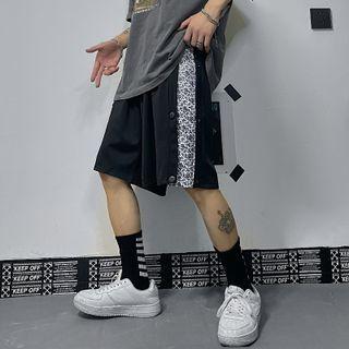 Print Panel Side Button-up Shorts
