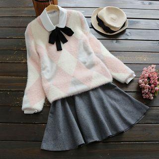 Argyle Furry-knit Sweater