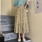 Floral Print Midi A-line Skirt Floral - Green & Yellow - One Size