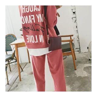 Text Print Layered Sweatshirt & Sweatpants Set