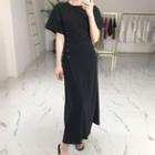 Lace-up Short-sleeve Midi Dress
