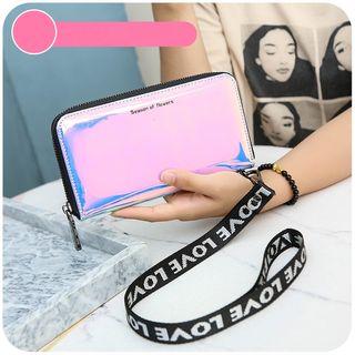 Iridescent Coin Purse / Long Wallet With Lettering Strap