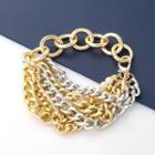 Layered Chunky Chain Alloy Bracelet 1 Pc - Gold & Silver - One Size