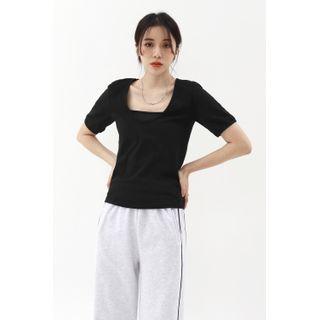 Reversible U-neck Slim-fit T-shirt Black - One Size
