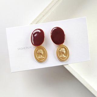 Glaze Bead Embossed Alloy Dangle Earring
