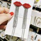 Rhinestone Lips Fringed Earring 1 Pair - As Shown In Figure - One Size