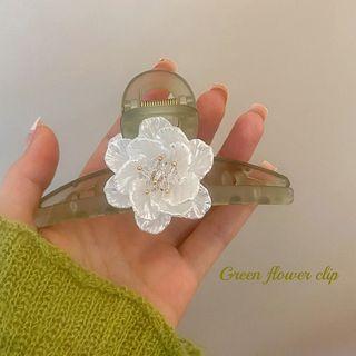 Flower Resin Hair Clamp 1pc - Green & White - One Size